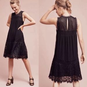 Anthropologie Floreat Melia Black Lace Pleated Sleeveless Shift Midi Dress 6